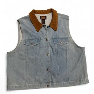 Vintage Faded Glory Denim Vest with Brown Corduroy Collar, Size 24